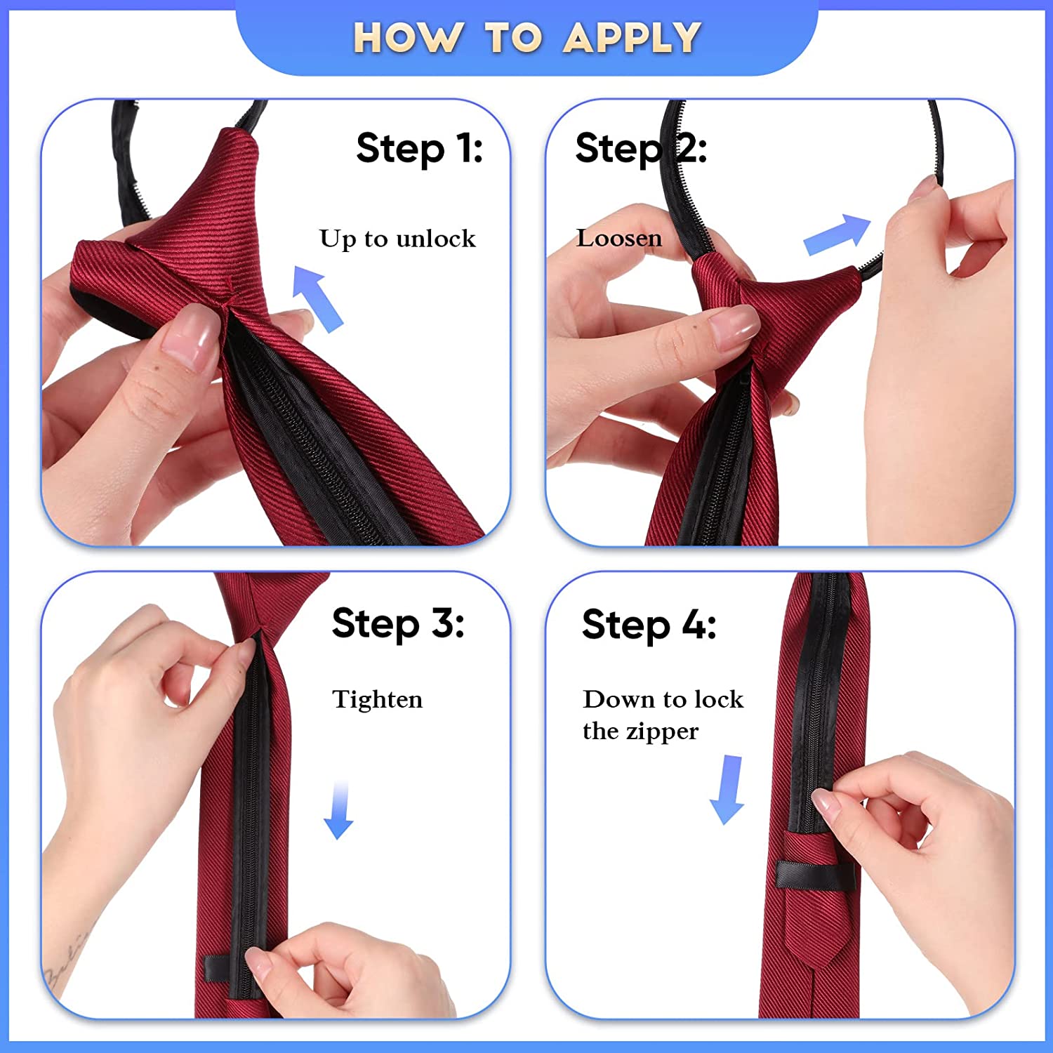 4 Pieces Zipper Ties for Men Adjustable Men's Pretied Neckties Zip on Tie for Men Zipper Skinny Necktie Clip on Slim Tie - Image 6
